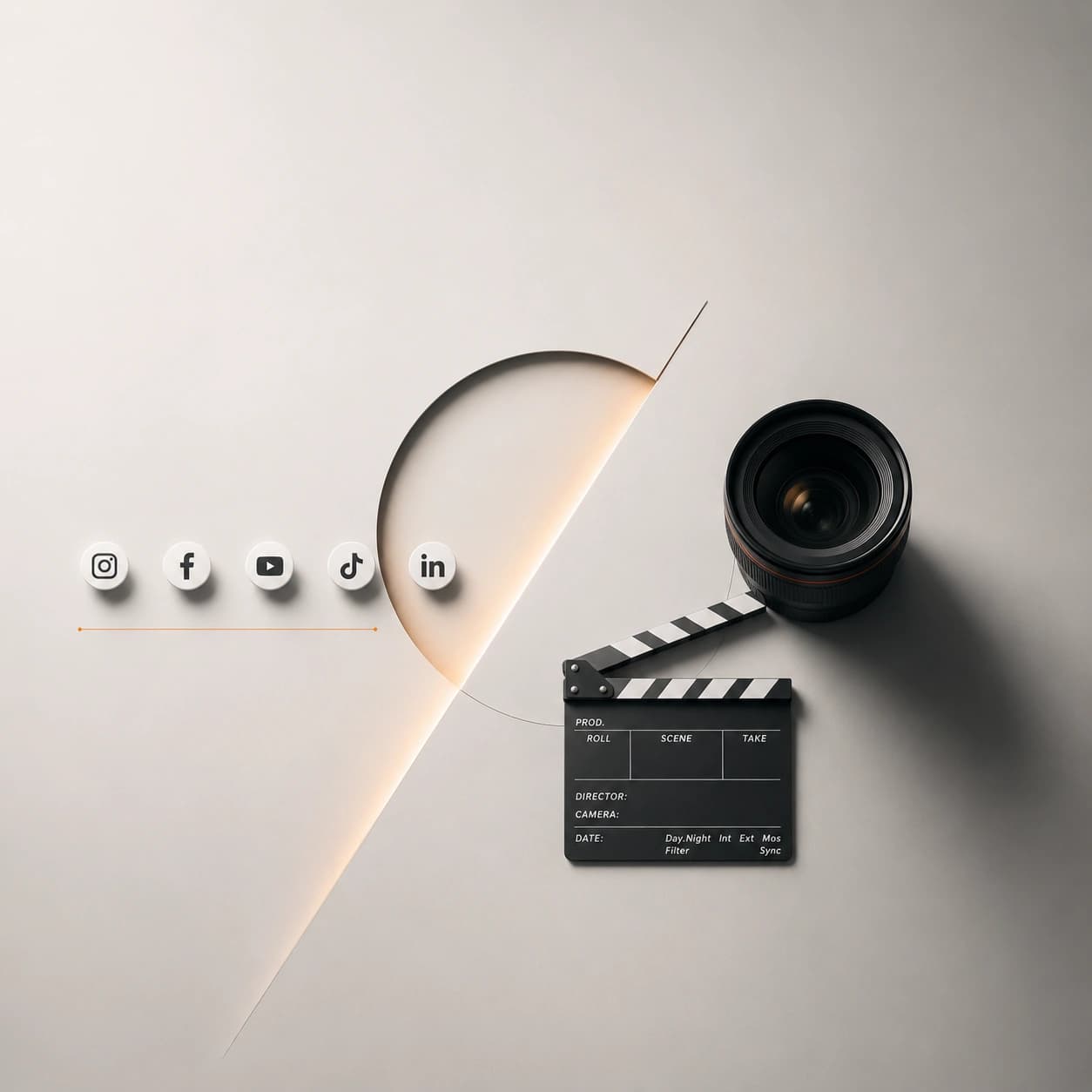 Creative visual representing video production, social media, digital advertising and design services